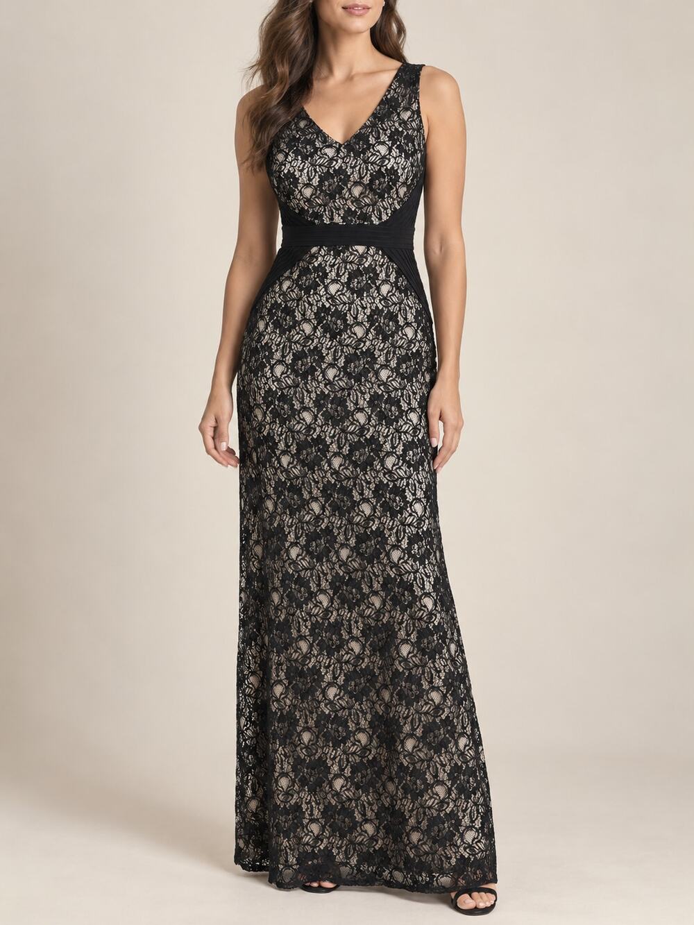 London Times Womens Evening Gown 2P Petites Black Lace Formal Evening Dress $249